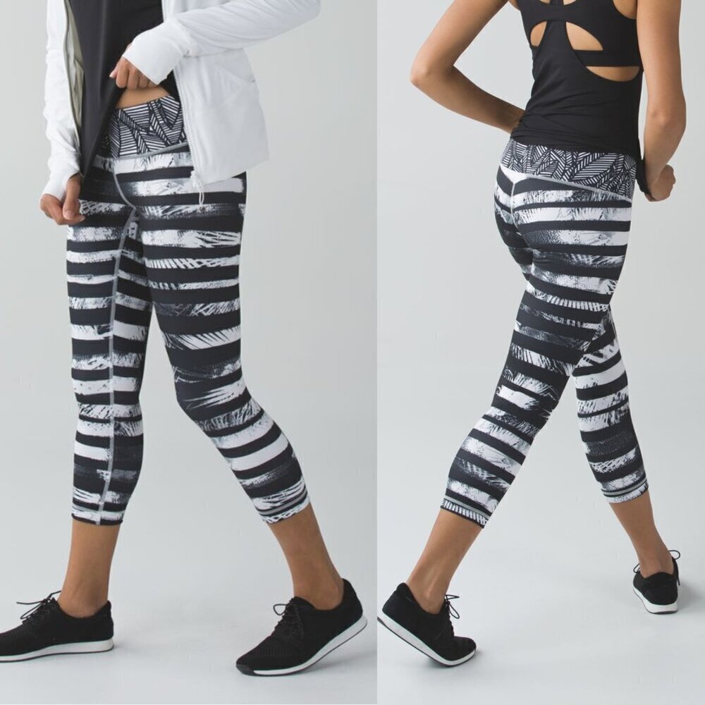 Lululemon Wunder Under Crop II *Full-On Luon Pants Black White 21927